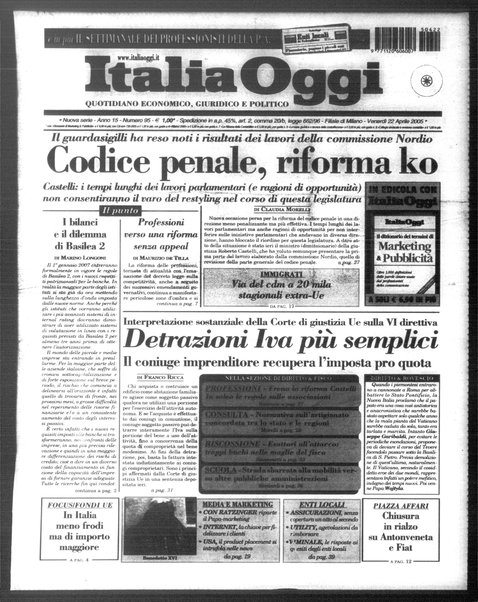 Italia oggi : quotidiano di economia finanza e politica